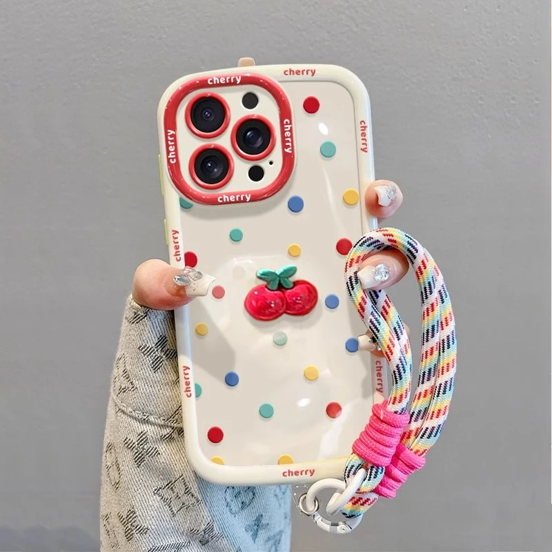 【进口软硅胶】波点樱桃适用iPhone17promax手机壳新款苹果全包防摔