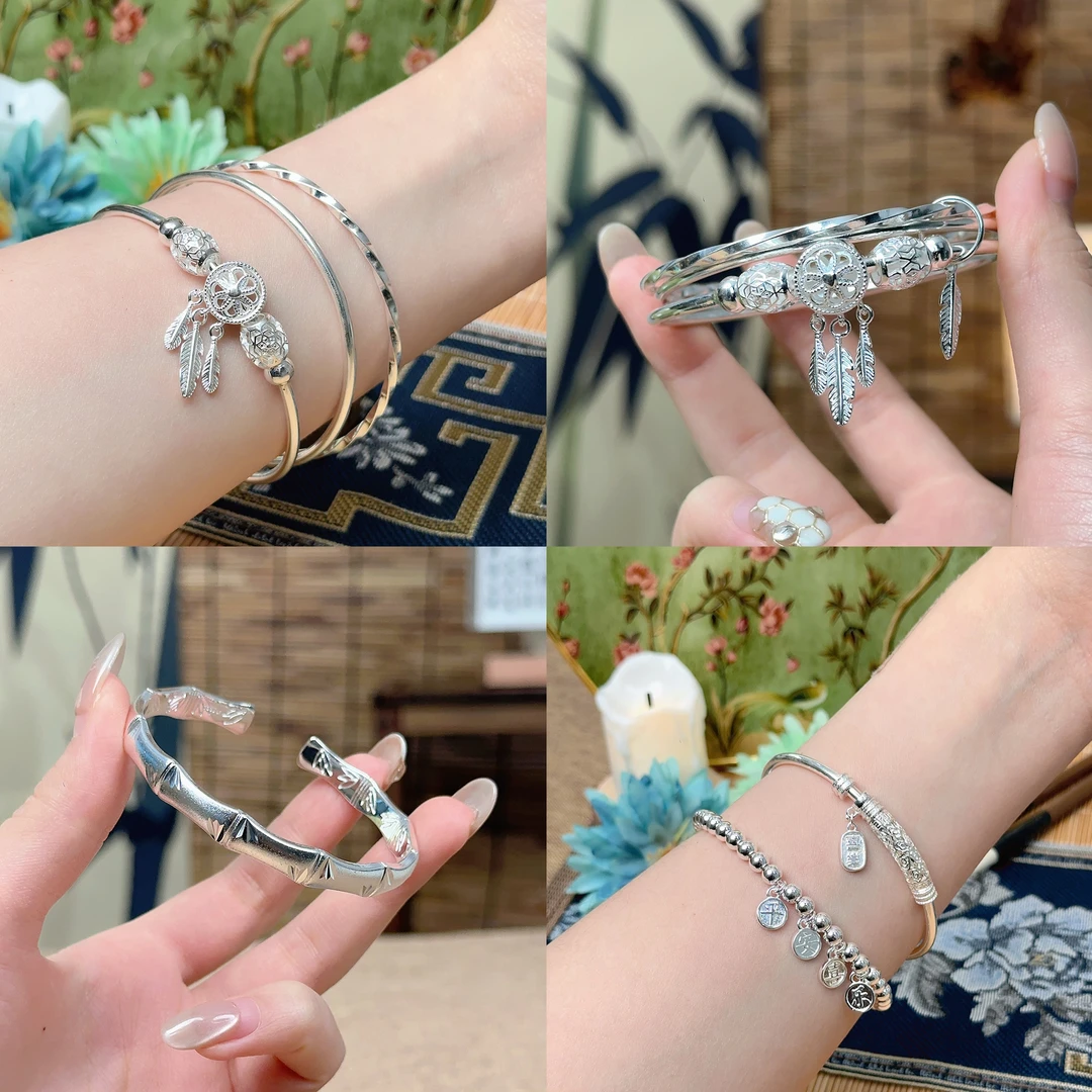 足银手镯 足银 手镯（对对碰）时尚百搭精美手镯