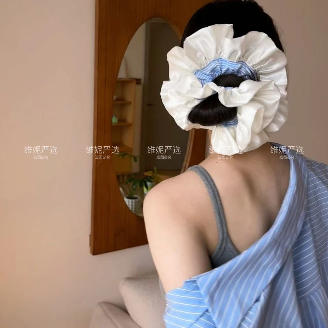 加大号温柔芭蕾风奶油缎面花边大肠发圈法式超大百搭丸子头发圈