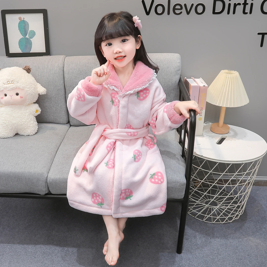 女童睡袍秋冬季2025新款法兰绒加厚睡衣儿童冬款浴巾女宝宝家居袍