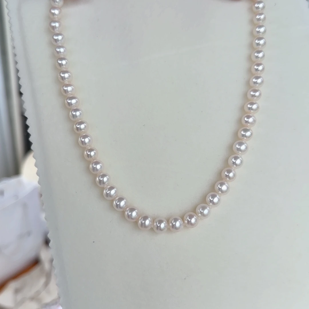 银S925镶嵌淡水珍珠颈饰8-9无核极光镜面正圆无暇炫彩冷白