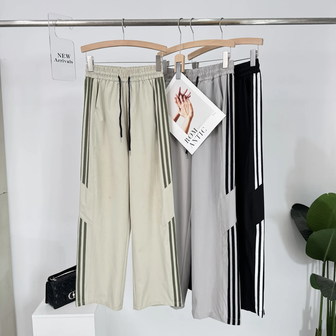 C350条纹宽松长裤夏季女常规款中腰撞色秋季速干休闲裤364Y