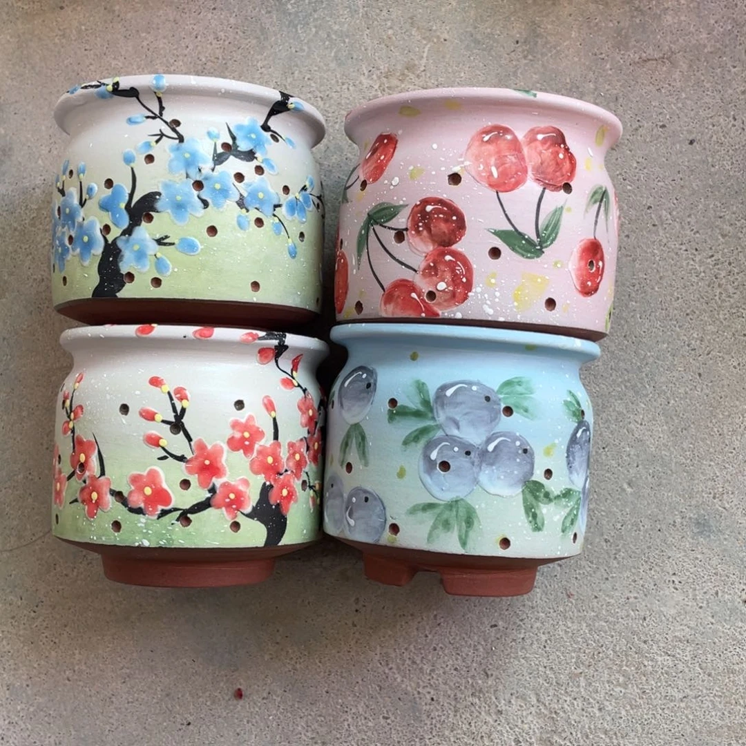 红陶多肉花盆奶罐