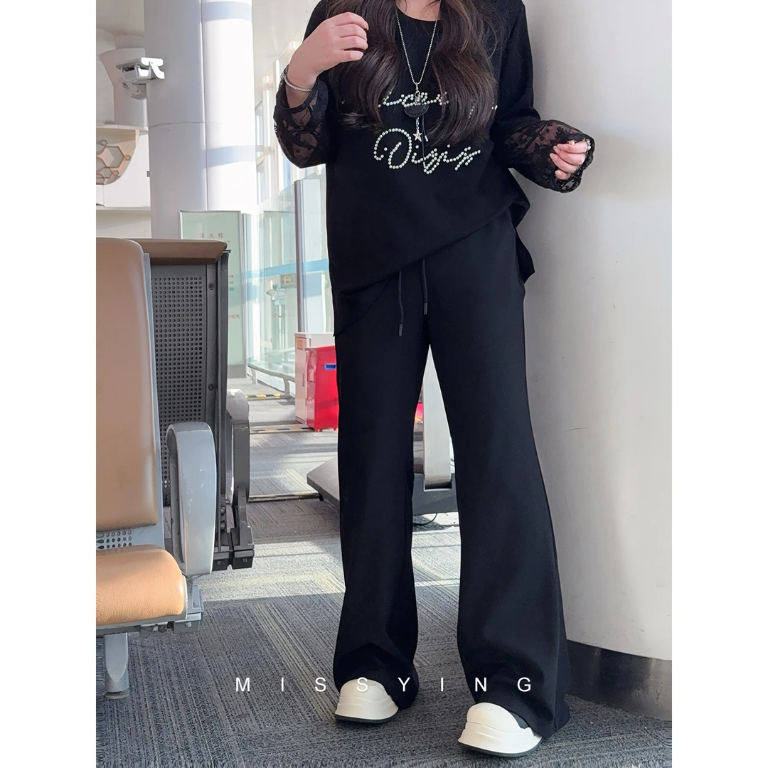 应小姐【高腰腿精裤】微胖大码秋季显瘦设计感气质高腰宽松微喇长裤