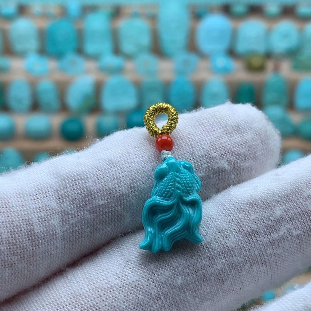 绿松石未镶嵌绿松石小金鱼侧挂