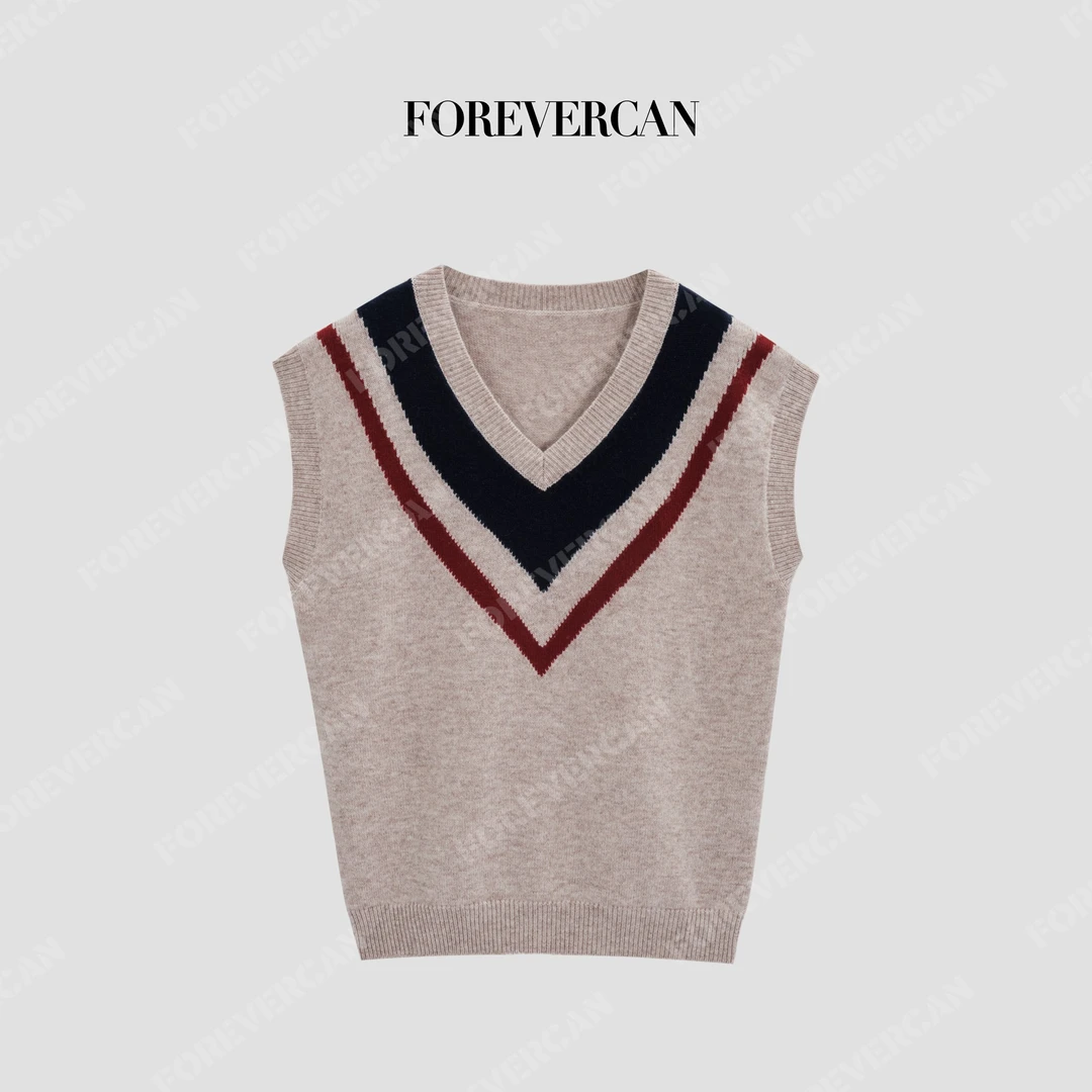 FOREVERCAN“优等生”学院风V字拼色百搭针织马甲背心MY10039