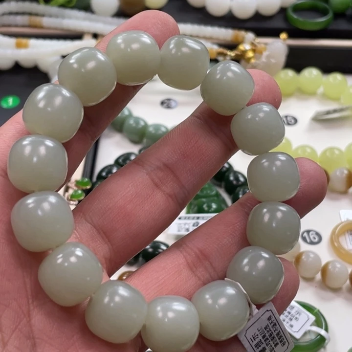 手链未镶嵌和田玉新疆且末青白卡15老型货头