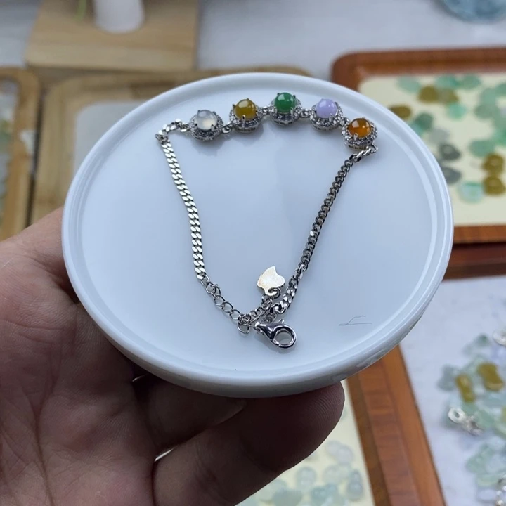 翡翠未镶嵌吊坠(不含链)五彩蛋面手链