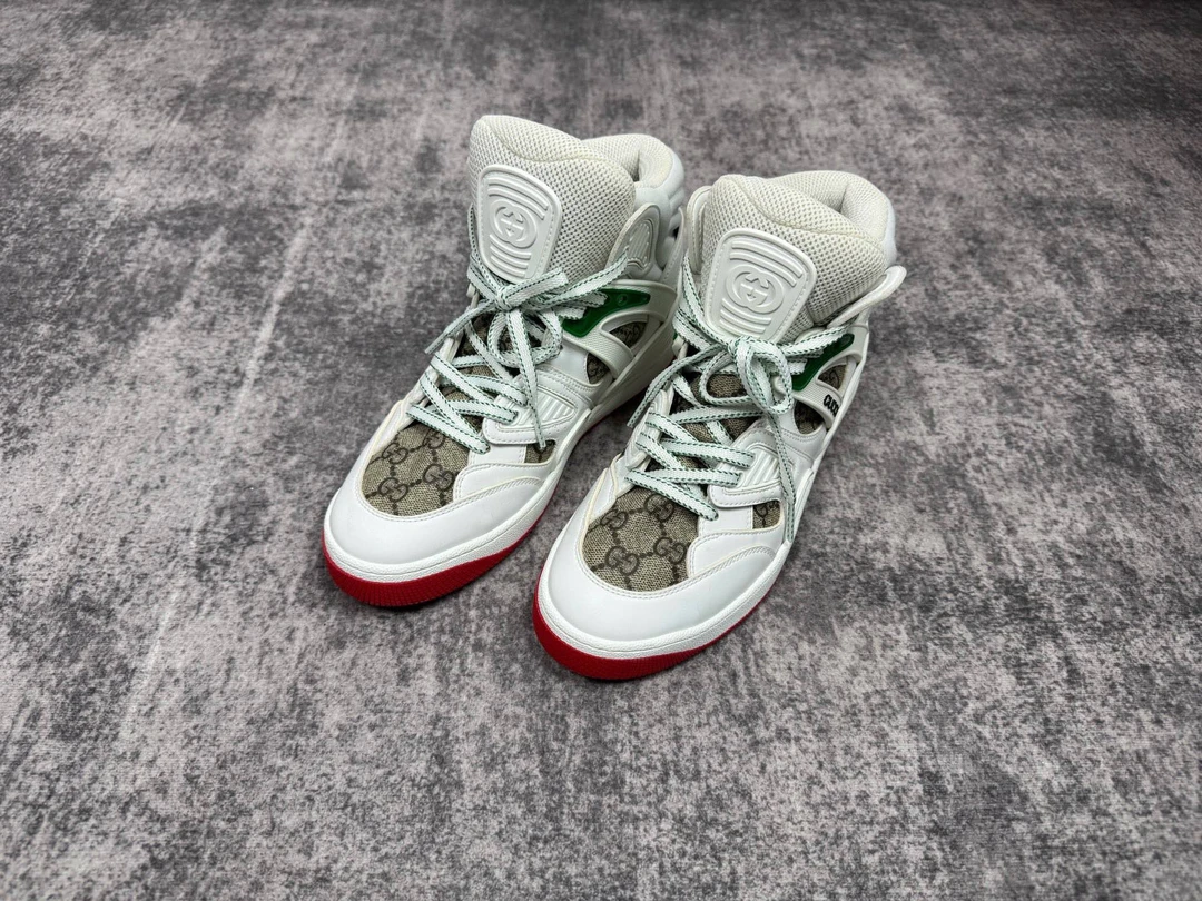 99新 GUCCI/古驰 GUCCI古驰老花拼接高帮板鞋 37.5码 99新12973