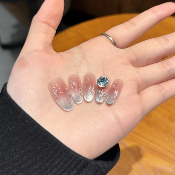 【风信子】夏日清透蓝色玫瑰切猫眼腮红渐变 2050702 纯手工穿戴甲