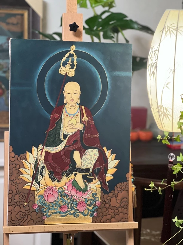 地藏王菩萨壁画装饰画中式古风中堂复古佛像书房挂画