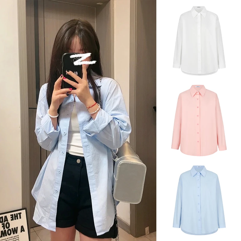 Moses Queen/魔西女王纯棉衬衫夏季纯色休闲开衫宽松防晒外套衬衣