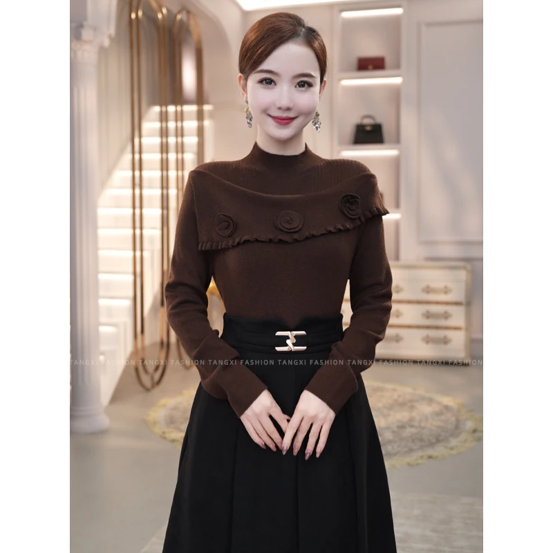 2026秋冬新款【8417】含绵羊毛洋气百搭可外穿内搭针织衫咖色毛衣