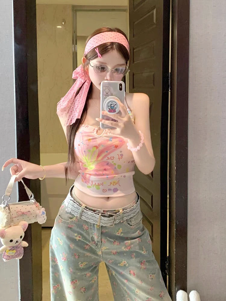 辣妹风百搭修身型INS风背心夏季吊带复古小众挂脖设计感通勤