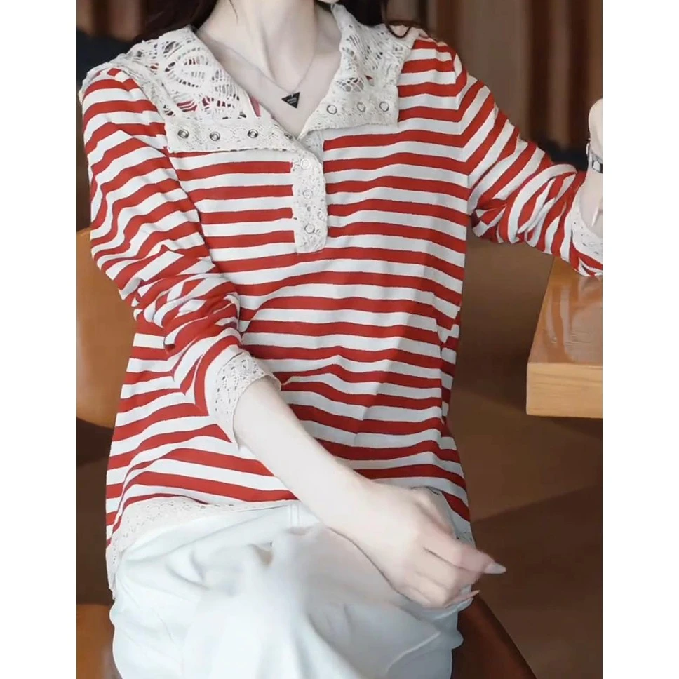 韩版蕾丝花边连帽长袖T恤女秋季新款时尚气质宽松显瘦上衣潮9807