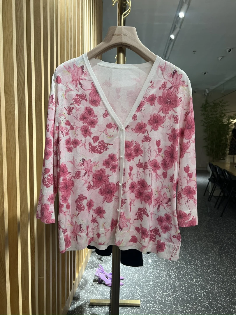 声雨竹1p717春夏温柔风针织开衫时尚扎染印花夏季百搭长袖