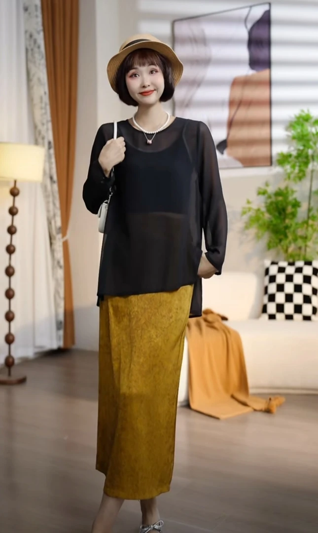 T370【断码清仓】夏季时尚气质吊带+罩衫+半裙三件套套裙AT