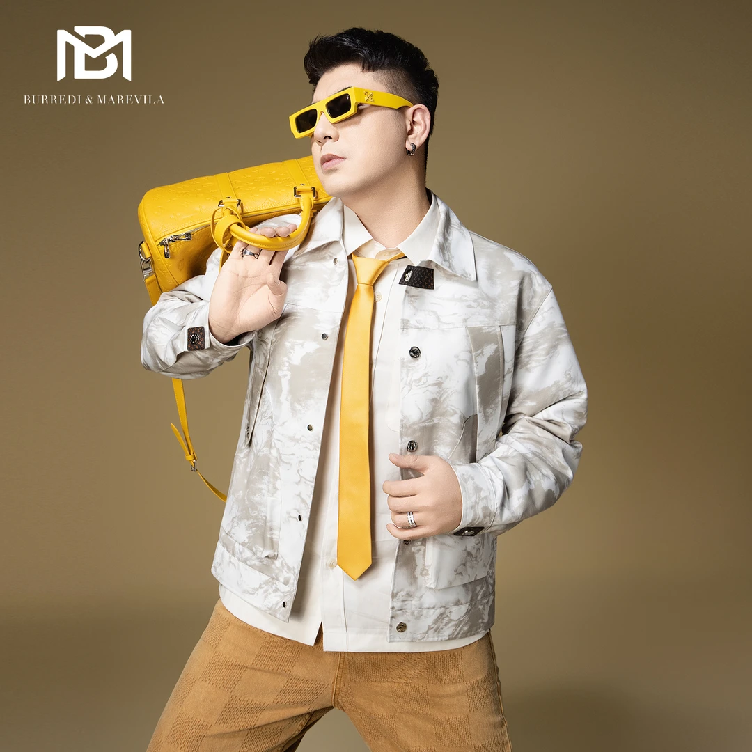 BM解构设计感外套男2025新款潮流水墨扎染男士夹克时尚拼皮装饰袢