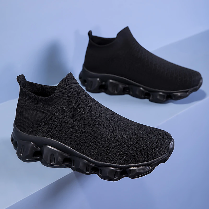 轻便春夏秋季一脚蹬弹力网面鞋透气大码男士袜子鞋休闲健步运动鞋