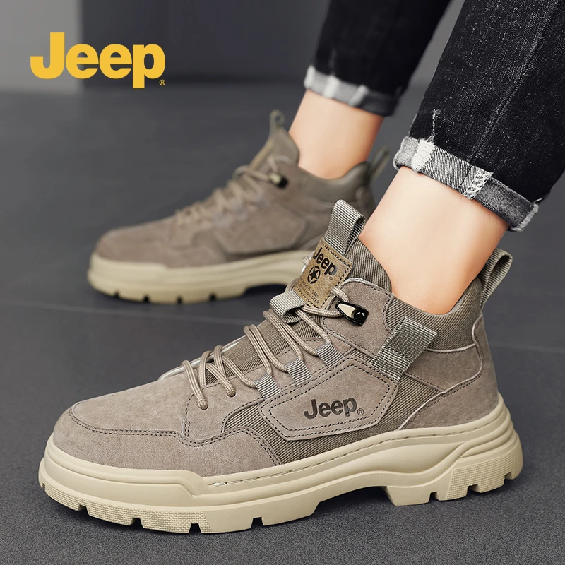 JEEP吉普正品男鞋冬季中帮马丁靴男款百搭工装鞋男士户外登山靴子