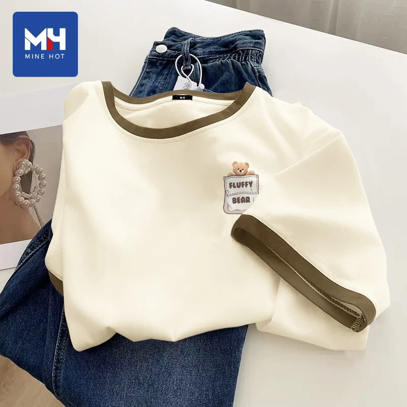 MH/MH唐狮集团撞色短袖t恤女夏季2025新款美式复古小个子宽松上衣