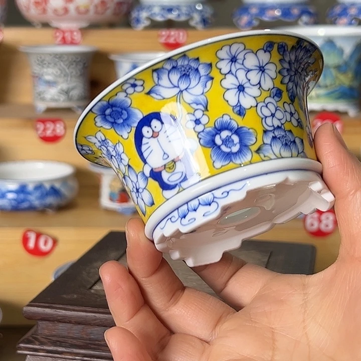 H***Y墨茶手绘陶瓷花盆内口高
