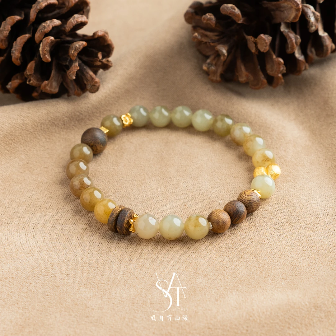 【原创·麻圆】天然和田玉沉香手链手串
