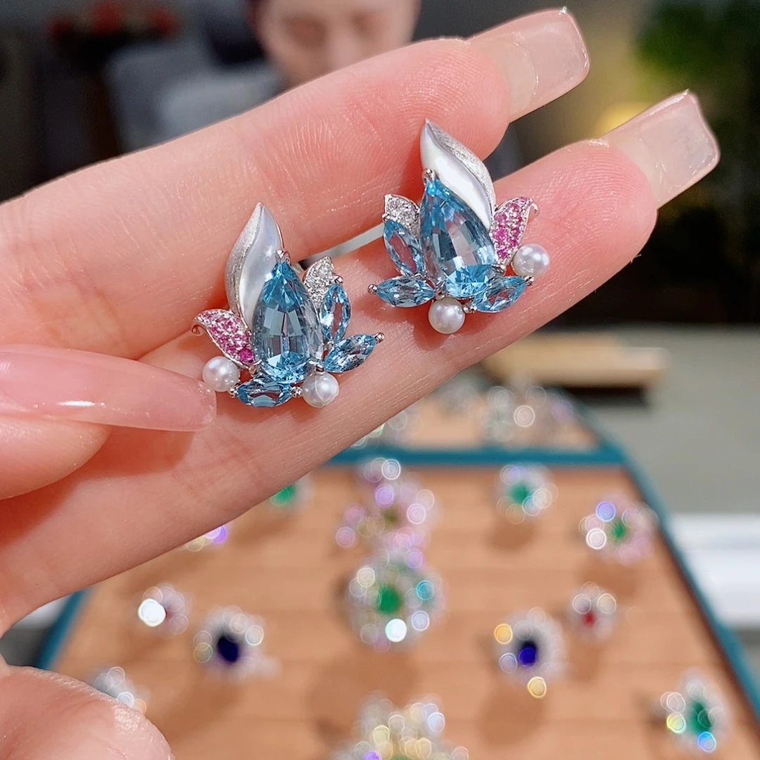 海蓝宝石耳坠铂Pt950镶嵌2.81ct