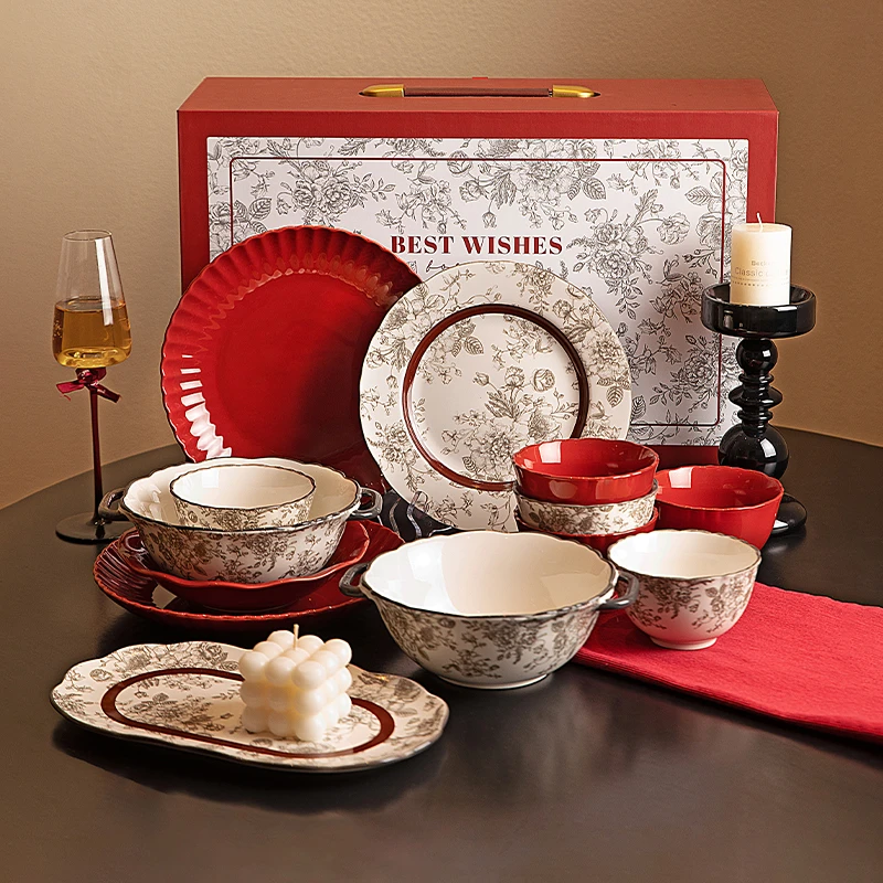 摩登主妇玫瑰假日餐具套装碗碟礼盒乔迁新居结婚新婚礼新婚礼物