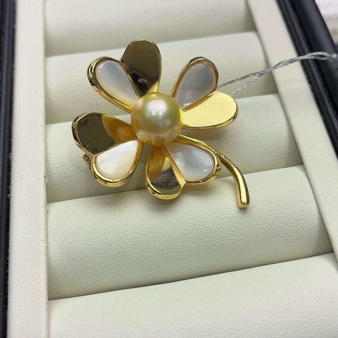 海水珍珠合金胸针10-11mm干枯玫瑰金珠