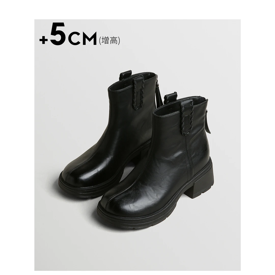 TOUCH MISS增高5cm厚底编织马丁靴女新款冬加绒英伦切尔西短靴子