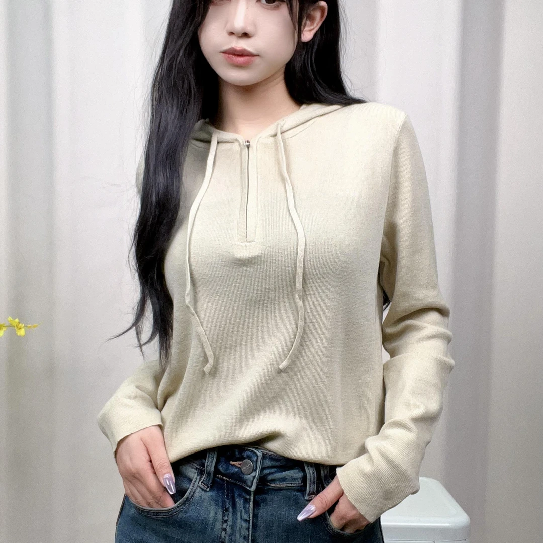 邻家集品/休闲上衣/82515111/长袖/针织/百搭/打底/连帽/宽松/