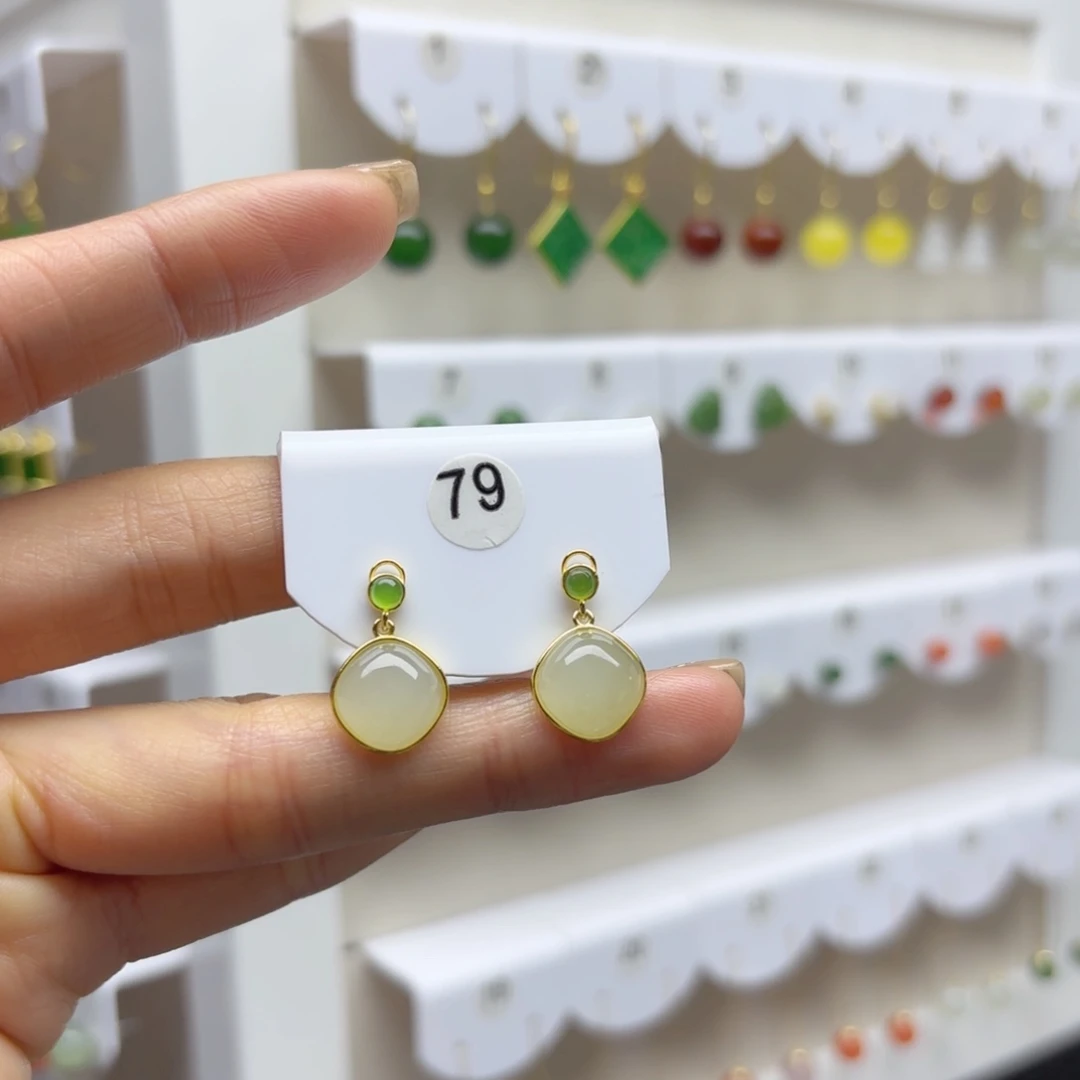 银S925镶嵌和田玉耳饰