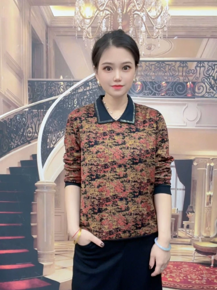 高档中老年女衬衫秋装新款洋气小衫时尚妈妈气质百搭遮肚长袖衬衣