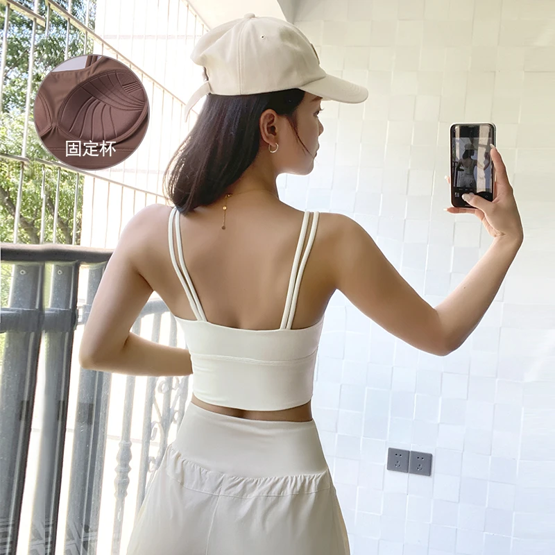 运动内衣女跑步防震健身背心细肩带普拉提训练一体文胸bra吊带夏