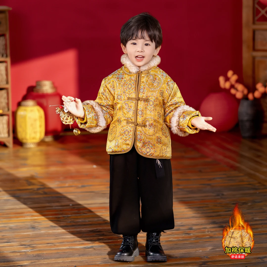 儿童拜年服男童国风套装幼儿园元旦演出服宝宝周岁礼新年唐装棉服