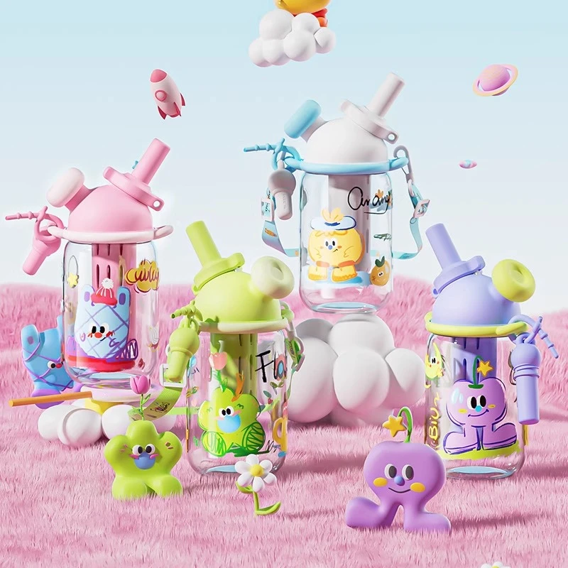 【马利乱炸】酷奇双饮儿童水杯tritan大容量吸管可爱600ML杯子2601