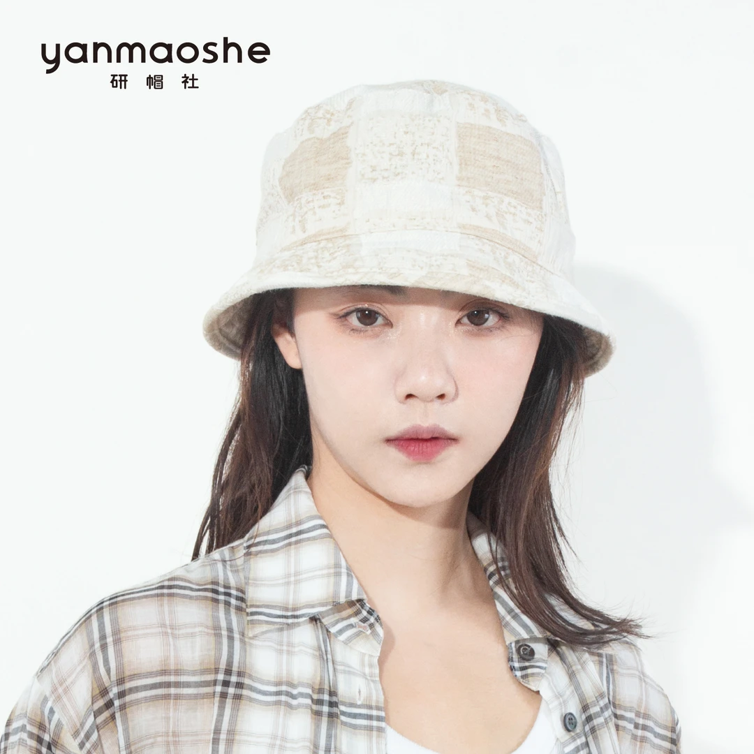 研帽社秋棉麻纹理设计感YF190短檐盆帽女渔夫帽大头围小头帽子