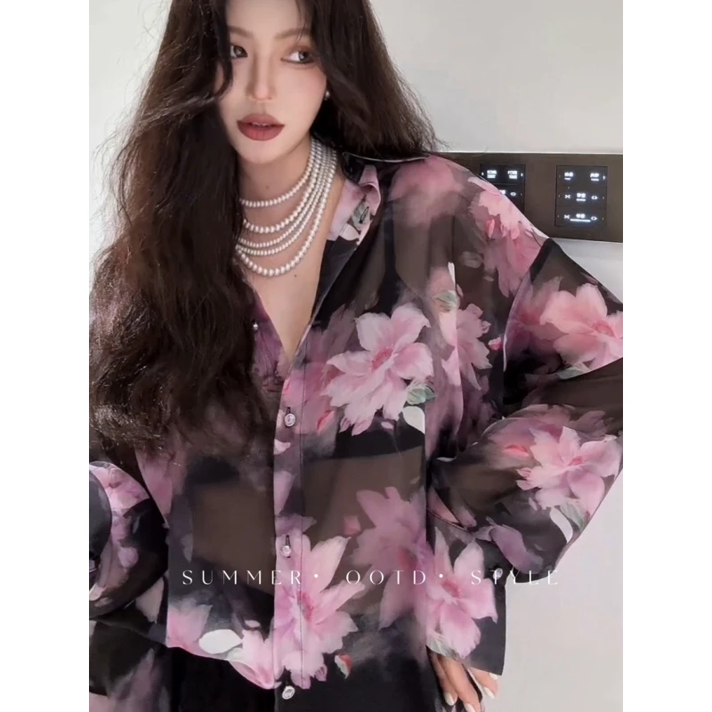 高温妮【春烟】温柔气质2025春夏款宽松廓形长袖衬衫5e52422上衣