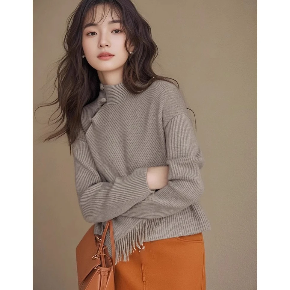 新中式女装国风复古针织毛衣高级感内搭打底上衣女款2024新款冬季