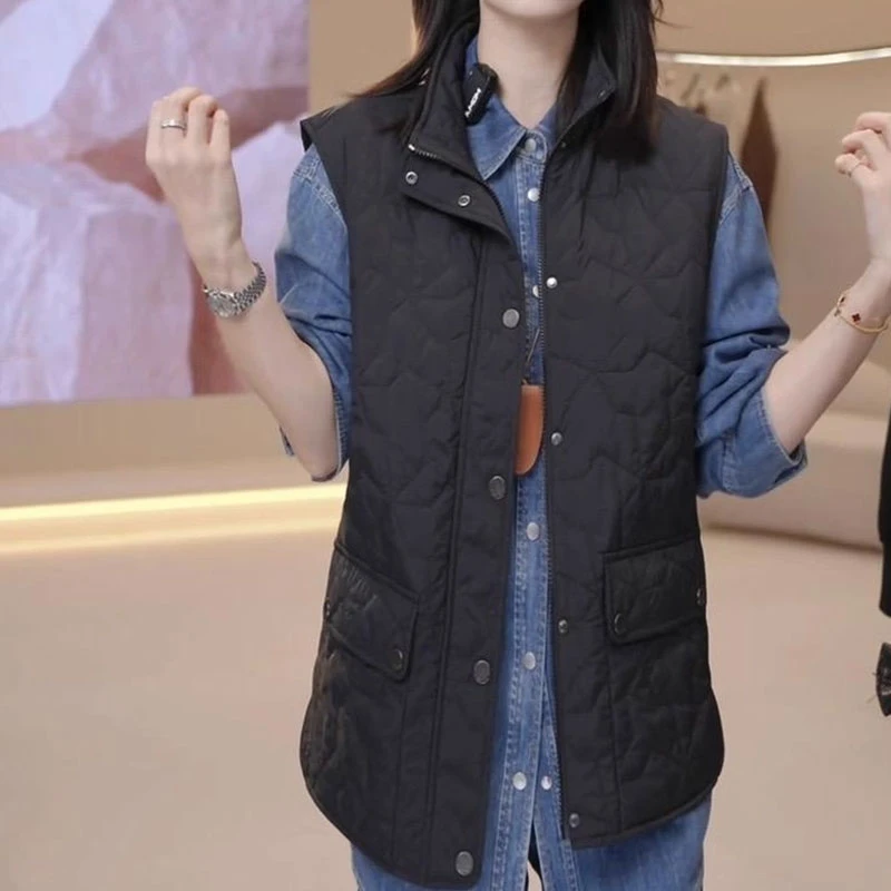 【商场同款】2025新款休闲工装风马甲棉服潮流百搭黑色棉衣马夹女