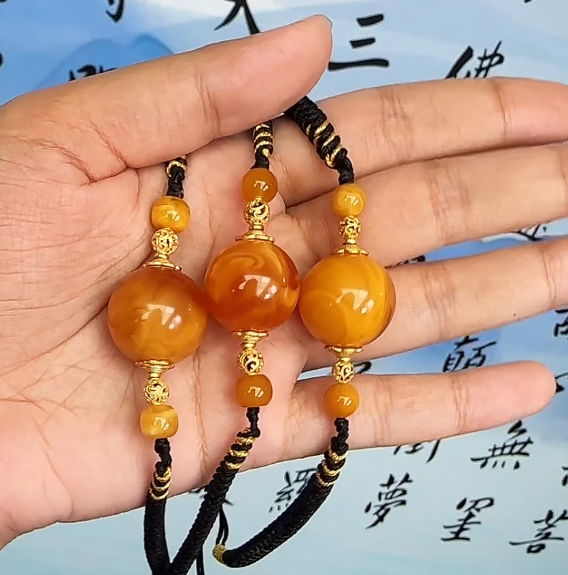 【齐福珠宝】XQ0489/18mm天然琥珀蜜蜡圆珠DIY手绳（多样性发其一)