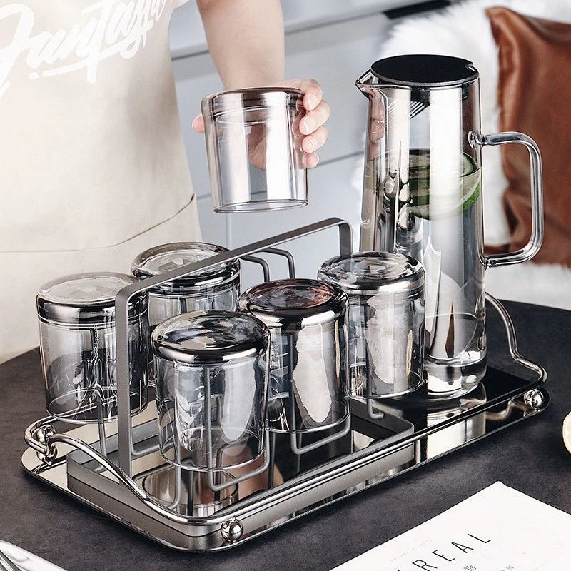 轻奢水具套装家用冷水壶套装客厅杯子托盘ins风家庭待客喝水套装