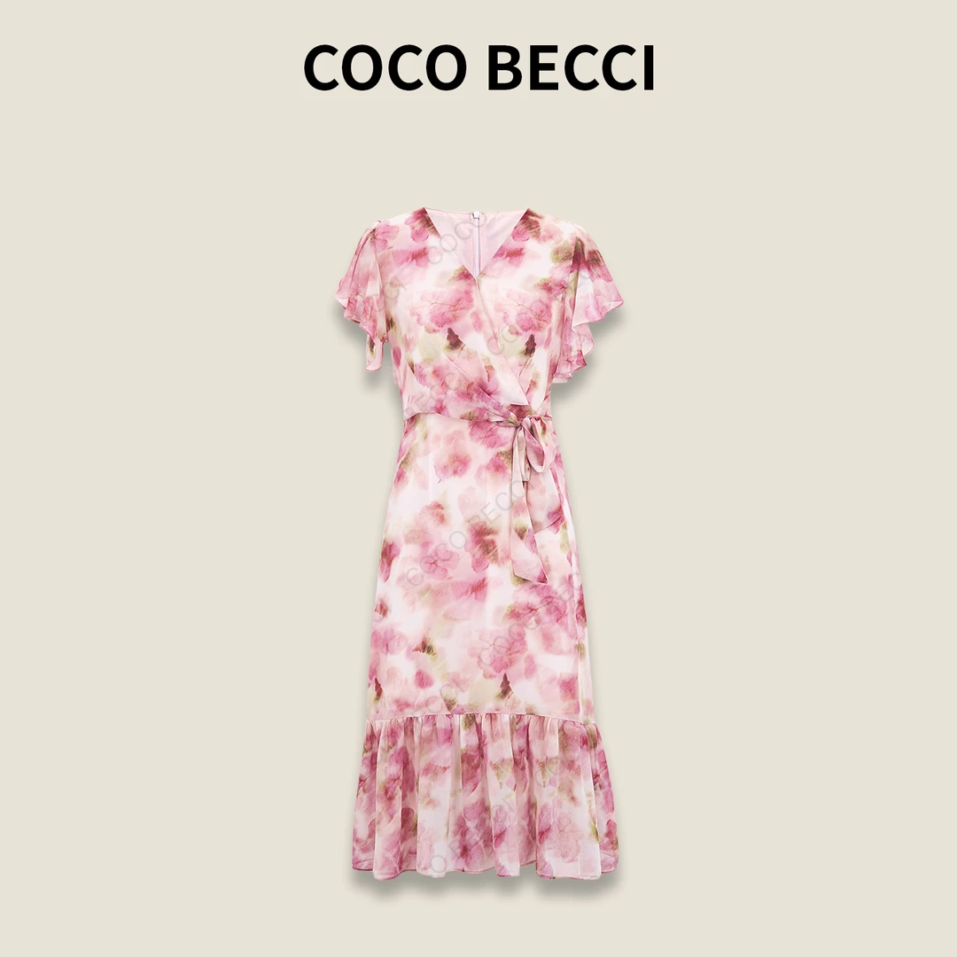 COCO BECCI【蝶语】花卉印染系带时尚收腰显瘦连衣裙CFLJC172151