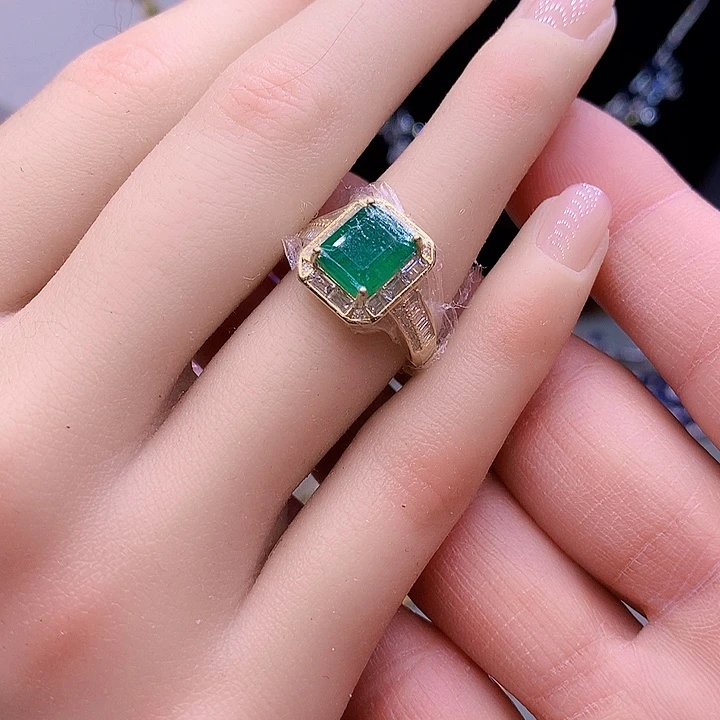 戒指银S925镶嵌祖母绿