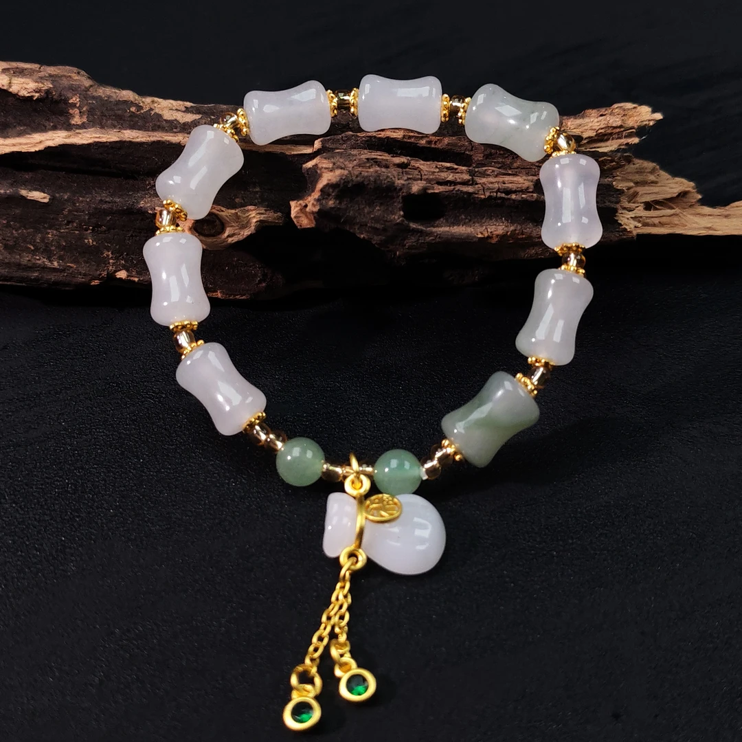 【华之京】天然金丝玉手串 精致竹节福袋款