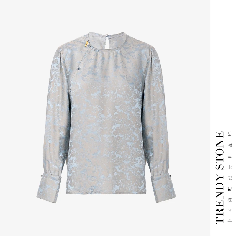 潮石新中式国风提花百搭桑蚕丝衬衫上衣T71089390