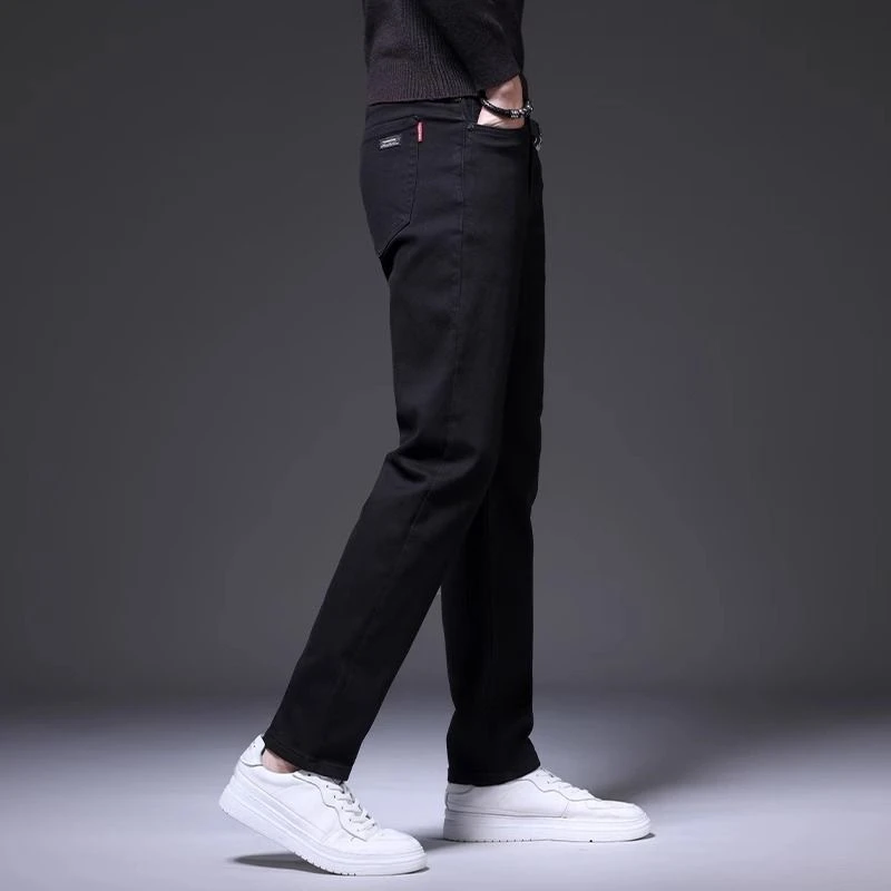 2025春季新款纯黑色牛仔裤男士修身直筒男裤弹力防掉色休闲长裤子