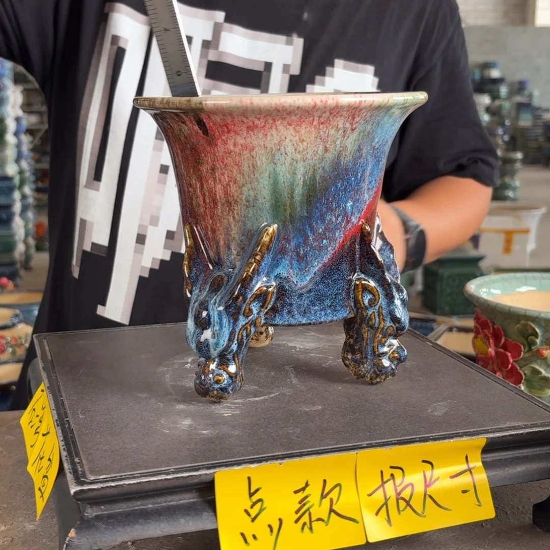 。一风堂石湾花盆 高温裂 拼接痕迹 内口15*14