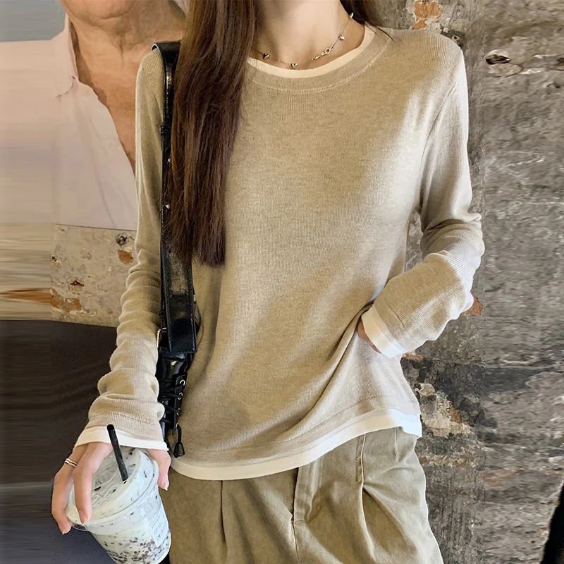 哺乳服假两件正肩长袖t恤女秋冬季保暖德绒内搭月子服打底衫上衣